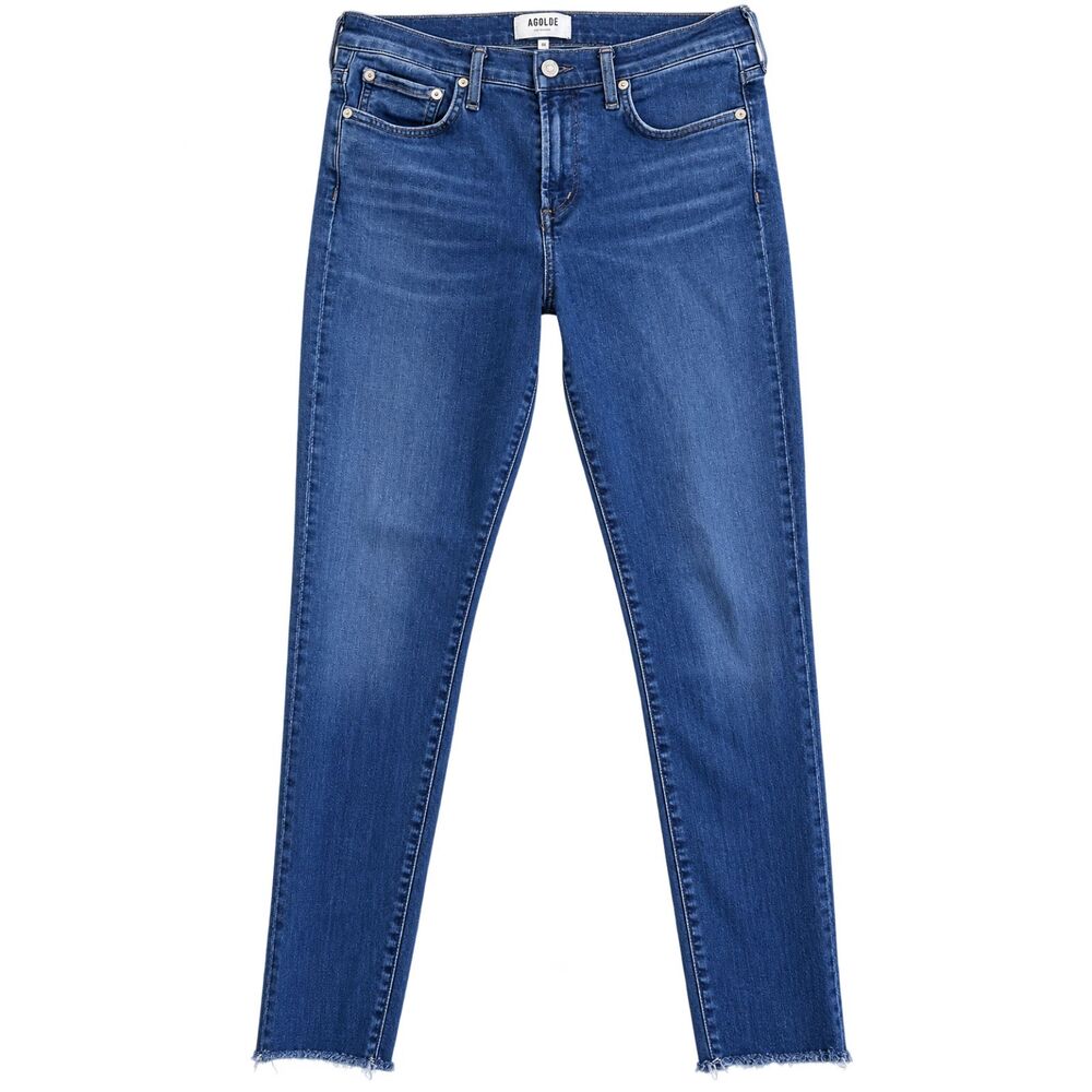 AGOLDE Los Angeles Blue Medium Wash Skinny Jeans Size 29 Raw Hem Ankle Crop